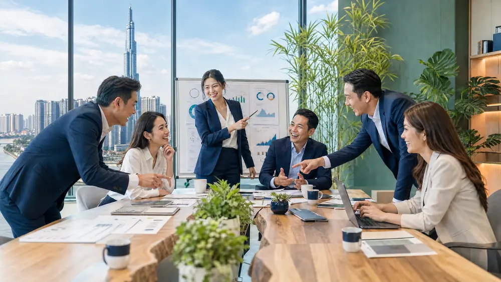 Đội ngũ nhân viên doanh nghiệp năng động và khỏe mạnh